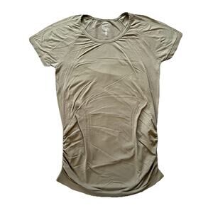 Athleta Army Green Ruched Short Sleeve Workout Athleisure Top Women's Medium